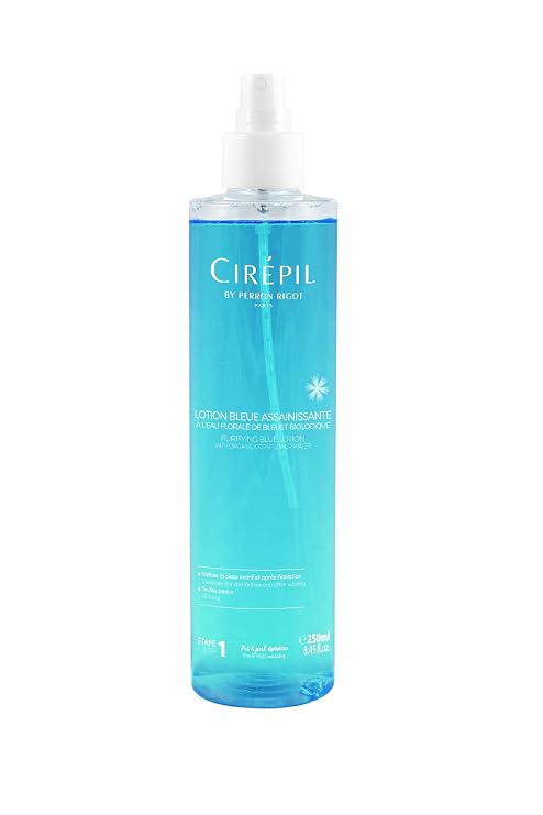 Cirepil BLUE LOTION Pre & Post 250ml / 8.45 fl oz | Pre & post wax cleanser - Purifys & soothes skin to prevent breakouts - Natural cornflower water & dragon's blood formula