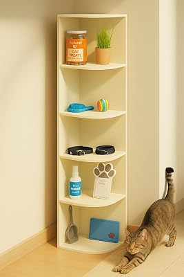 furtble Corner Storage Shelves, 5 Tier Corner Bookshelf,52-Inch Tall Narrow Corner Shelf Stand, Standing Corner Shelf for Bedroom, Living Room, Office, Kitchen, White
