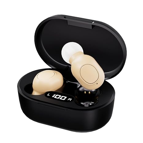 Hearing Aids, Miniature Hearing Amplifers for Adults with Noise Cancellng, Rechargeable Hearing Aids for Seniors withCrystal Clear Sound, and LED Power Display (Black)
