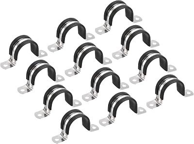 Uxcell 12-Pack Rubber Cushioned Stainless Steel Hose Clamp - 30mm 1-316, U-Shape Metal Clamp for Pipe, Tube, Wire