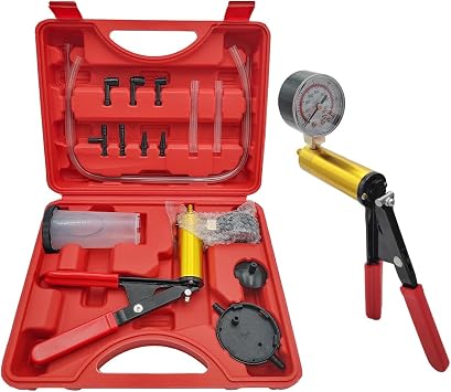 Hand Held Vacuum Pump Brake Bleeder Kit, Brake Clutch Fluid Bleeder Vacuum Pump Pressure Tester with Gauge Adapters, Automotive Brake Fluid Bleeding Set with Protected Case