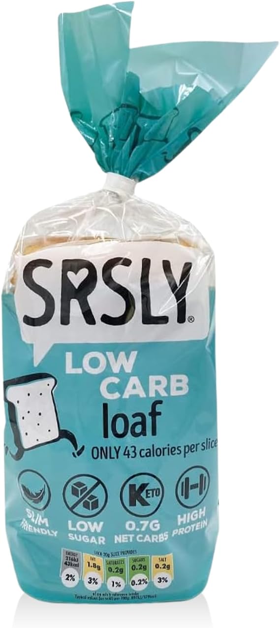 SRSLY Low Carb Keto Bread - Only 0.7g Carbs & 43 Kcals Per Slice - Freshly Baked Light & Fluffy – Sugarwise Certified Low Sugar Bread - High Protein High Fibre - 1 Sliced Loaf