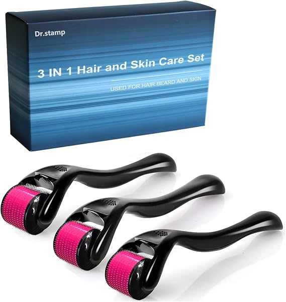 Derma Roller 3-in-1 Kit (0.25mm+0.5mm+1.0mm) - Titanium Microneedle Roller for Face, Beard, Scalp & Body - Professional Microneedling Tool for Skin & Hair Care
