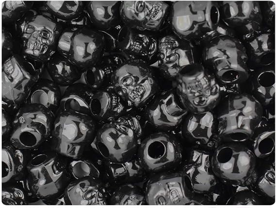 BeadTin Black Opaque 11mm Skull Pony Beads (150pcs)