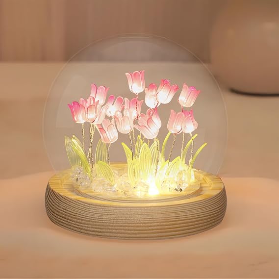 Tulip Lamp, DIY Tulip Night Light, Handmade Tulip Night Light Material Pack, Bedroom Home Decor, Gifts for Women (Pink) [Energy Class E]