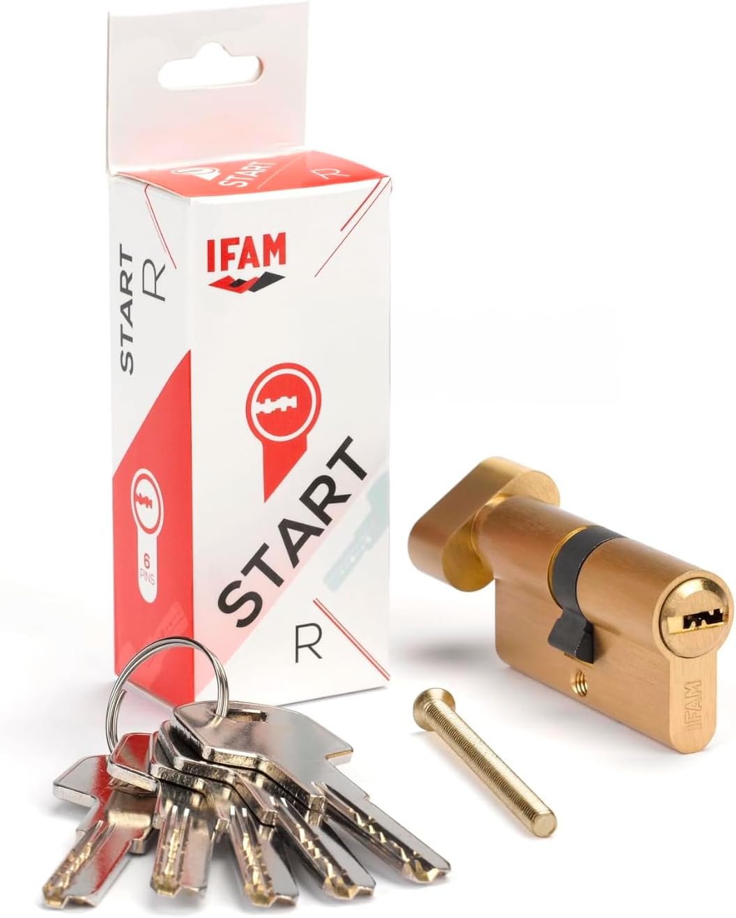 IFAM Cylinder Start STRP3030L Zylindrisches Sicherheitsschloss Messingoberfläche 30x30mm verbleit inkl. 5 vernickelten Stahl-Sicherheitsschlüsseln Euro-Profilzylinder Innen- und Außentür