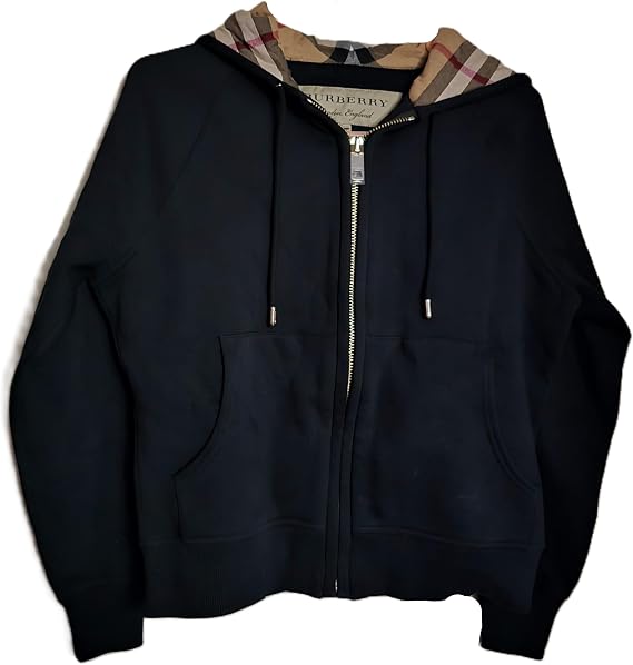 BURBERRY Nova Check Zip Hoddie (US, Alpha, Medium, Regular, Regular, Black)