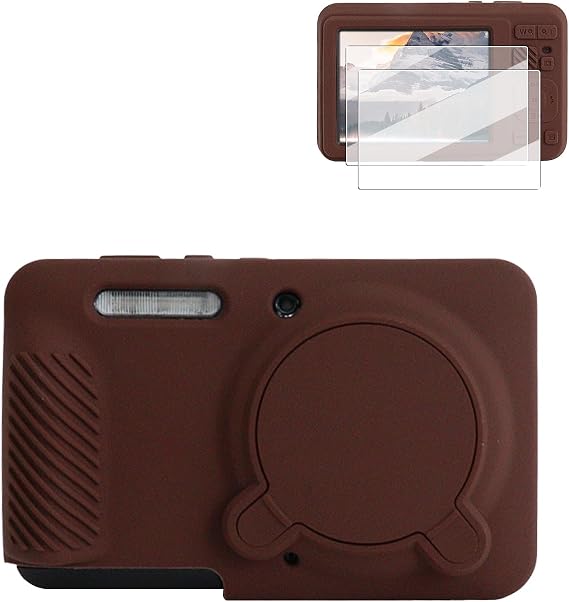 Rieibi Silicone Case for Kodak PIXPRO FZ55 Case, for PIXPRO FZ55 Accessories with 2 Pcs screen Protectors, Detachable Lens Cover for Kodak PIXPRO FZ55 Camera, Coffee