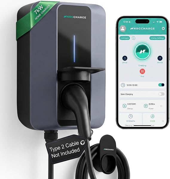 VELOX | Electric Vehicle Charger | Untethered | Type 2 | Single Phase | Level 2 Wall Mount EV Home Charger | Compact 255×180×105mm (Antracite Grey, 7,4 kW)