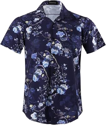 Allsense Mens Short-Sleeve Button-Down Tropical Hawaiian Shirt