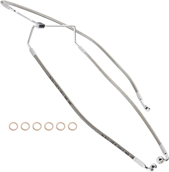 Front Dual Disc Brake Line 12" Handlebars +2" Extension Brake Cable NO ABS for Harley 2014-2023 Touring Road King/Road Glide/Street Glide/Electra Glide Models Stainless Steel Braided, Chrome