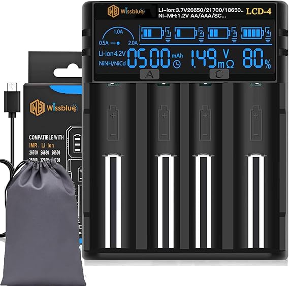 18650 Charger, Universal 26650 Battery Charger with LCD Screen Can Display Capacity, Adjustable Charging Speed, Suitable for Li-Ion Battery and 1.2v Ni-Mh/Ni-Cd AA AAA Battery