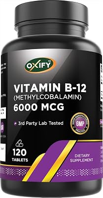 Oxify Vitamin B-12 Methylcobalamin 6000 mcg | 120 Tablets | Gluten-Free, Non-GMO | Supplement Made in USA