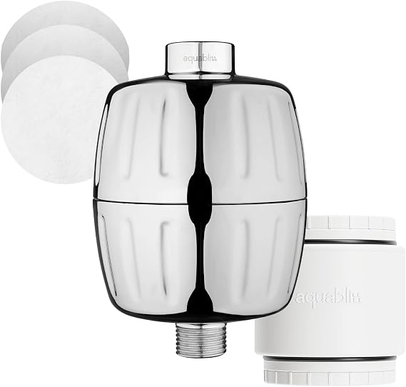 AquaBliss SF500 HD HEAVY DUTY High Output Shower Filter - w/an Extra SFC500 Filter Cartridges & 30pc Pack of Sediment Pads (Exclusive Bundle)