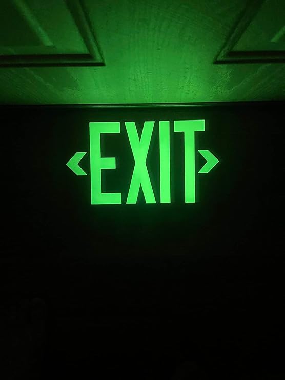 (4 Pack) Photoluminescent Exit Sign Black - Aluminum -14 x 7.5 x 0.04 Sign,With Removable Directional Arrows, With Strong Self Adhesive Tape.