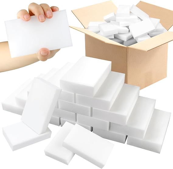100 Pack Melamine Sponge Eraser, Non-Scratch Melamine Sponges in Bulk, Multi Surface Power Scrubber Foam Cleaning Pads for Bathtub, Floor, Baseboard, Bathroom, Wall Cleaner - White Sponges