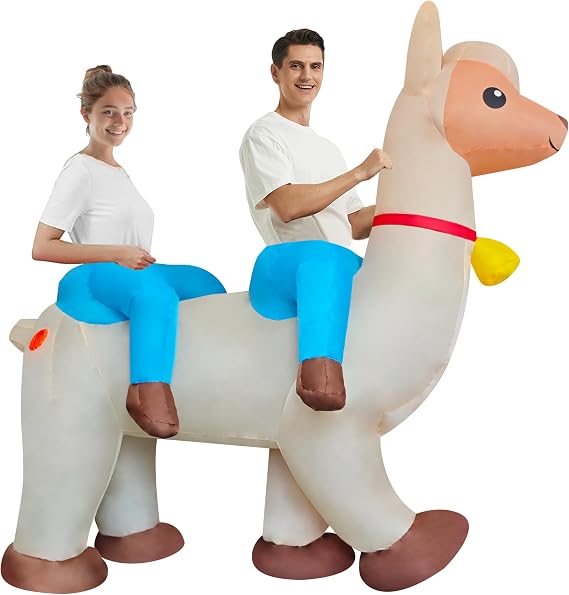 Supper Funny Two People Riding Alpaca Inflatable Costume Double Riding Costume Blow Up Suit/Outfit for Adults/Halloween/Cosplay/Mardi Gras