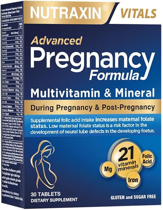 Nutraxin Pregnancy Formula | Multivitamin Special for Pregnancy and Breastfeeding Period | 21 Vitamins and Minerals | 30 Tablets | vegetarian