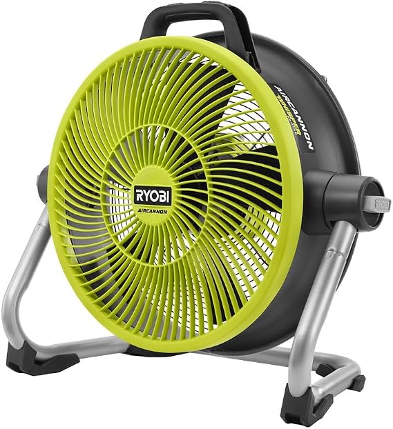 RYOBI ONE+ 18V Cordless Hybrid WHISPER SERIES 14 in. Air Cannon Fan (Tool Only), PCL813B, GREEN | Battery and Charger Sold Separately