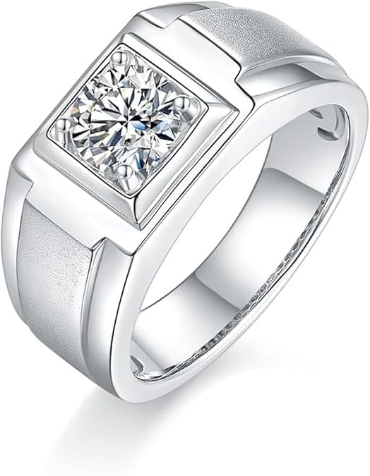 14K Gold Mens Matte Finish 1 Carat D-color VVS2 Diamond Wedding Ring,White Gold Rings for Men Inspiration,Fathers Day for Dad