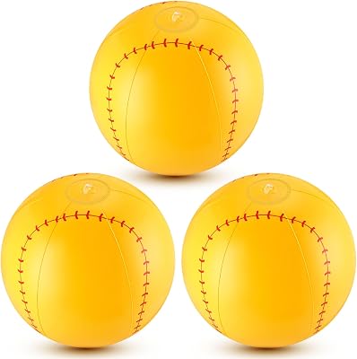 Poen 12 Inch Inflatable Softball Beach Balls Softball Birthday Party Decorations PVC Pool Float Toys Party Favor Supplies for Summer Beach Game Swimming Pool Water Sand Game Accessory, Yellow