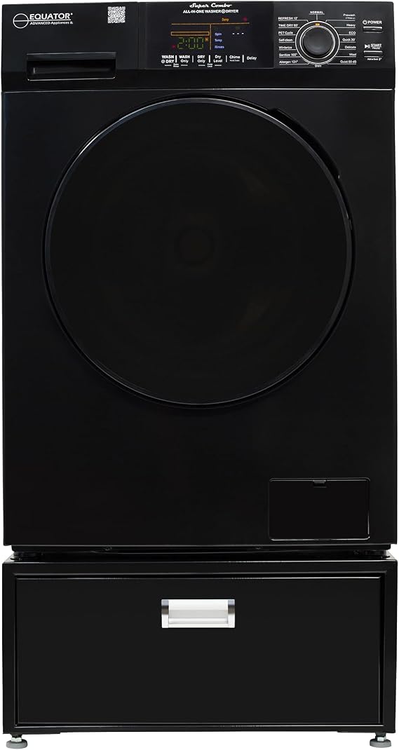 Equator Combo Washer Dryer VENTED-DRY 30% Faster than Condense 110V 15lb 1400RPM + Pedestal ADA (Black)