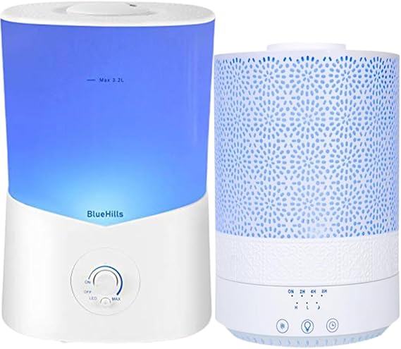 BlueHills Premium Large 3000 ML and 2500 ML XL Essential Oil Diffusers Humidifier Combo Set of 2 for Large Room Home with Decor LED Lights Great Gift Value Pack of White