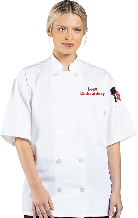 Custom Embroidered Chef Coat Text Name Logo Personalized Unisex Chef Jacket Short Sleeve White