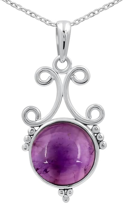 Natural Round Gemstone Pendant Necklace for Women, 925 Sterling Silver