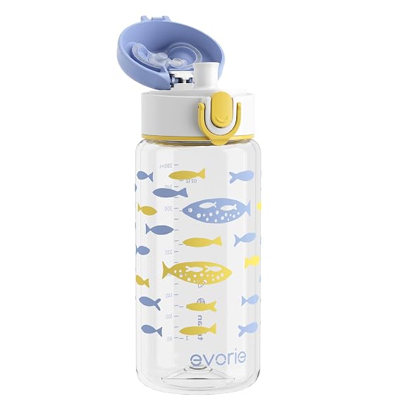 Evorie Kids Water Bottle for School, No Straw 13oz BPA Free Tritan Bottle, Leak Proof with Flip Top Lightweight for Outdoor