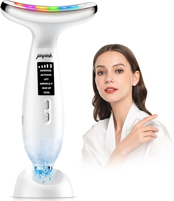 Face Massager Electric Lifting Device: Facial Lift Massager with 5°C Cooling & 45°C Heating - EMS Microcurrent Neck Beauty Tool 6 Modes 7 LED - Anti-Wrinkle Skin Tightening Eye Face Sculpting Machine