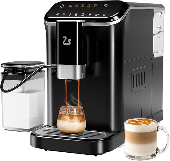 Fully Automatic Espresso Machine - Built-In Grinder, Automatic Milk Frother, One-Touch Operation, Auto-Cleaning, 1.5L Water Tank for Lattes, Cappuccinos, and Macchiatos