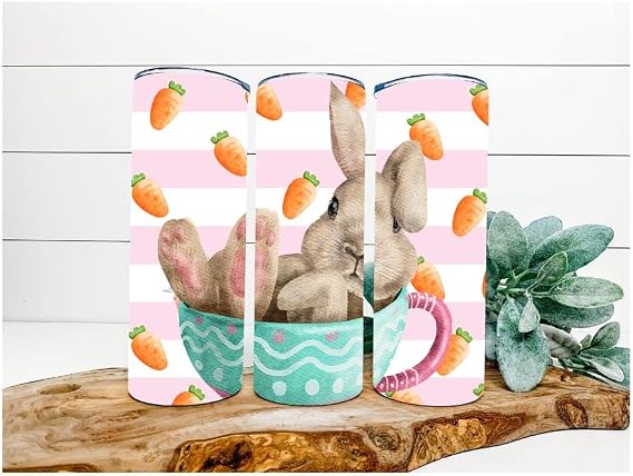 Easter Tumbler, Bunny in a Teacup Tumbler 20 oz Skinny Tumbler DECOETUMBLER-226