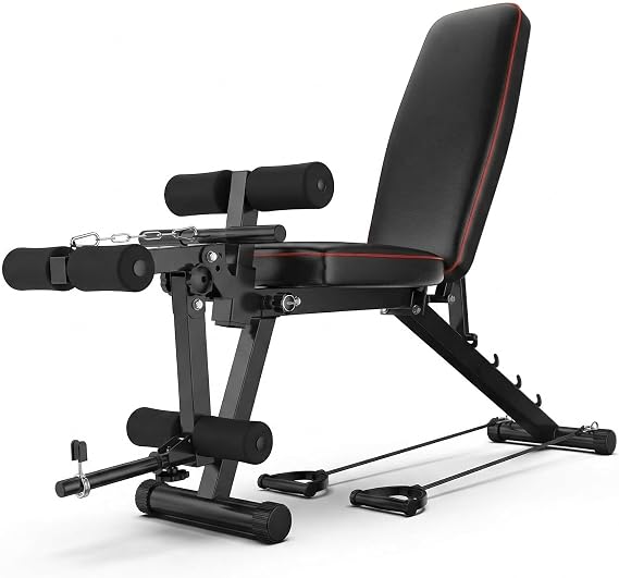 Foldable Weights Bench for Home Gym, 200KG Heavy Duty Adjustable Workout Bench with Leg Developer, Incline Decline Dumbbell Bench for Full Body Strength Training