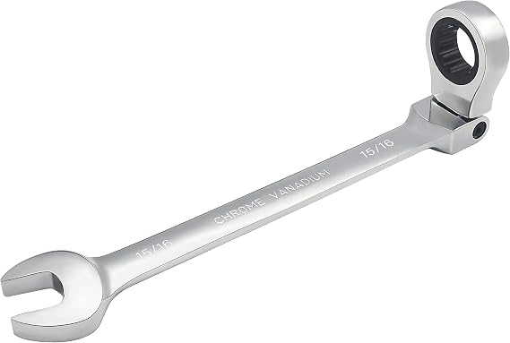 15/16 Inch Flex-Head Ratcheting Combination Wrench SAE 72 Teeth 12 Point Ratchet Box Ended and Open End Spanner Tools, Flexible Head Gear Wrench, Heat-Treated CR-V | 72 Teeth 12 Point Ratchet Box Ended and Open End Spanner Tools, Flexible Head Gear Wrench, Heat-Treated CR-V