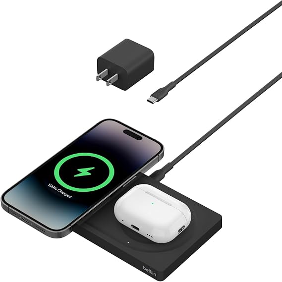 Belkin MagSafe 15W 2 in 1 Wireless Charging Pad, Fast iPhone Charger