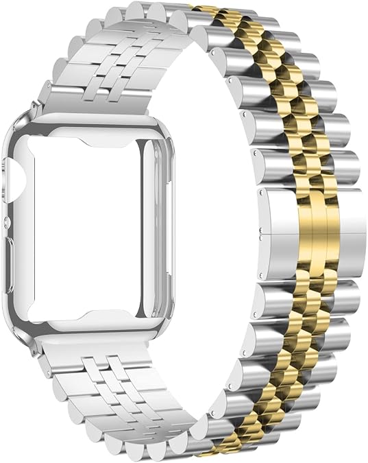 baozai Compatible Apple Watch Bands 46mm 45mm 44mm 42mm 41mm 40mm 38mm, Stainless Steel Band with Screen Protector Case for Apple Watch Series 11/10/9/8/7/6/5/4/3/2/1/SE3