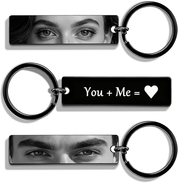 QYH Eye Keychain Custom with Photo and Text, Double-Sided Engraved Keychain