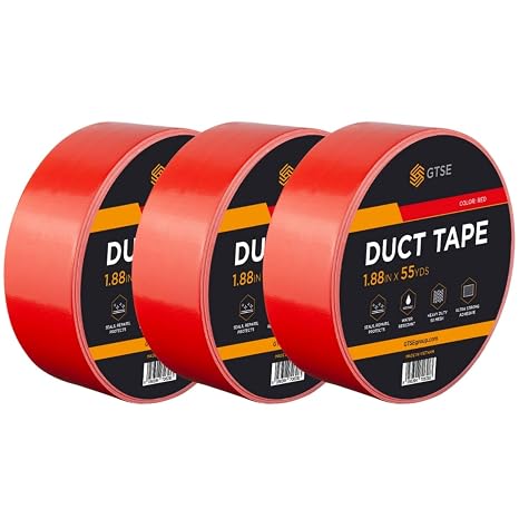 GTSE Red Duct Tape, 2 in x 55 yd (164 ft), Heavy Duty Waterproof, 3 Rolls | Strong, durable adhesive tape for indoor and outdoor repairs, sealing, patching, bundling and general DIY use