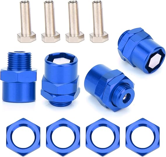 RC Car Wheel Hex Adapter, 4pcs Metal Conversion Kit with Hex Nuts and Pins, for D4 HSP 94123 1 10 Scale Car (Blue)