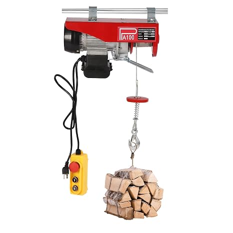 Electric Hoist 220Lbs 110V Electric Winch with Wired Remote Control & Single/Double Slings, 20/39.4ft Lifting Height Hoist Winch for Factories, Warehouses, Attic, Construction Site (220Lbs)