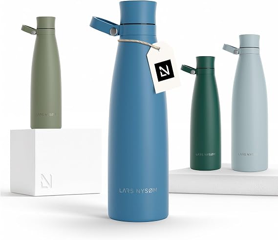 LARS NYSM Stainless Steel Insulated Water Bottle 25oz 34oz | Insulated Thermo Flask for Hot and Cold Beverages | Leakproof Drinking Bottle (Calypso Blue, 25.4oz)