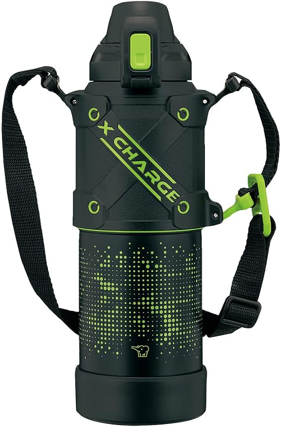 Zojirushi SD-HA10-BG Water Bottle, Seamless Stopper, Sports Type, Large Capacity, 33.8 fl oz 1.0 L, Direct Drinking, Stainless Steel Cool Bottle, Lime Black, Stopper and Packing Integrated, Easy to