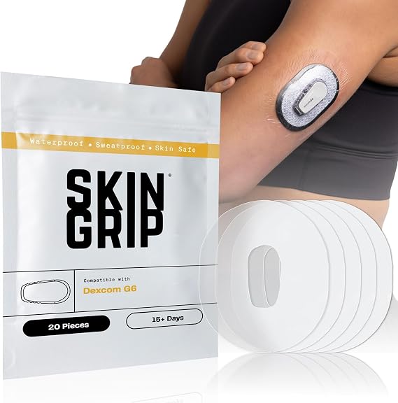 Skin Grip Adhesive Patches Compatible with Dexcom G6, Firm Hold, 20 Pack