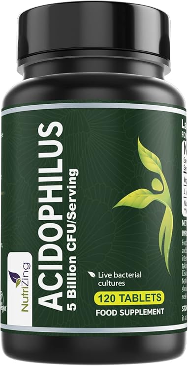 High Strength Lactobacillus Acidophilus 5bn CFUServing - 120 Tablets - Easy to Swallow and Vegan - Made in UK by NutriZing