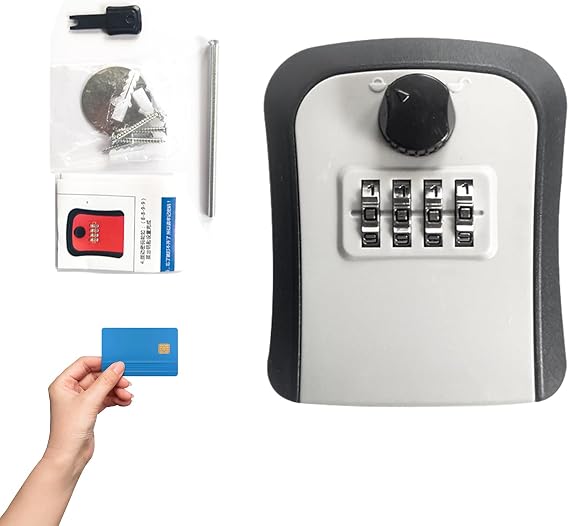 Security Key Lock Boxes - Security Lock Boxes - 4-Digit Combination Key Hiders, Key Safe Storage, Wall Mount Lock Box for Outside to Key