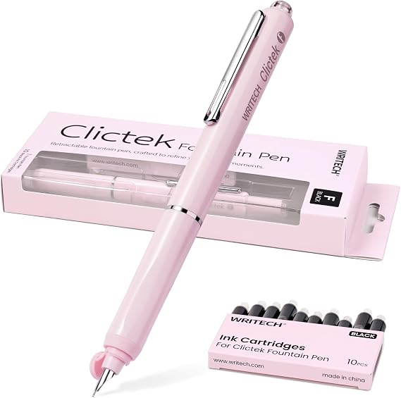 WRITECH Fountain Pen Fine Point: Clictek Retractable Black Ink Cartridges