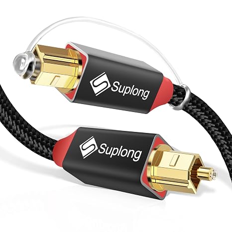 Suplong Optical Audio Cable 24K Gold-Plated Digital Optical Audio Toslink Cable for [S/PDIF] LG/Samsung/Sony/Philips Sound Bar, Smart TV, Home Theater, PS4, Xbox & PlayStation (10ft, Black)