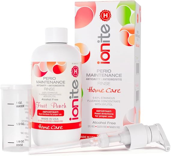 Ionite-H Home Care 0.63% Stannous Fluoride Perio Maintenance Rinse Mouthwash - with Mixing Cup/Shaker and Dispensing Pump (10 Fl oz, FruitPunch)