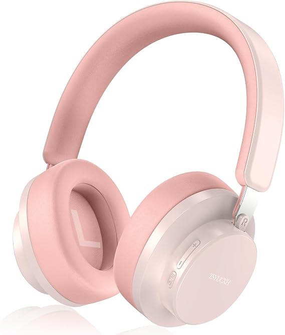 Over Ear Headphones Wireless Bluetooth, Noise Cancelling Headphones Bluetooth with Microphone, Cancelling Wireless Headphones Over Ear, 65h Playtime, Clear Calls, Comfort Fit For Travel (Pink)